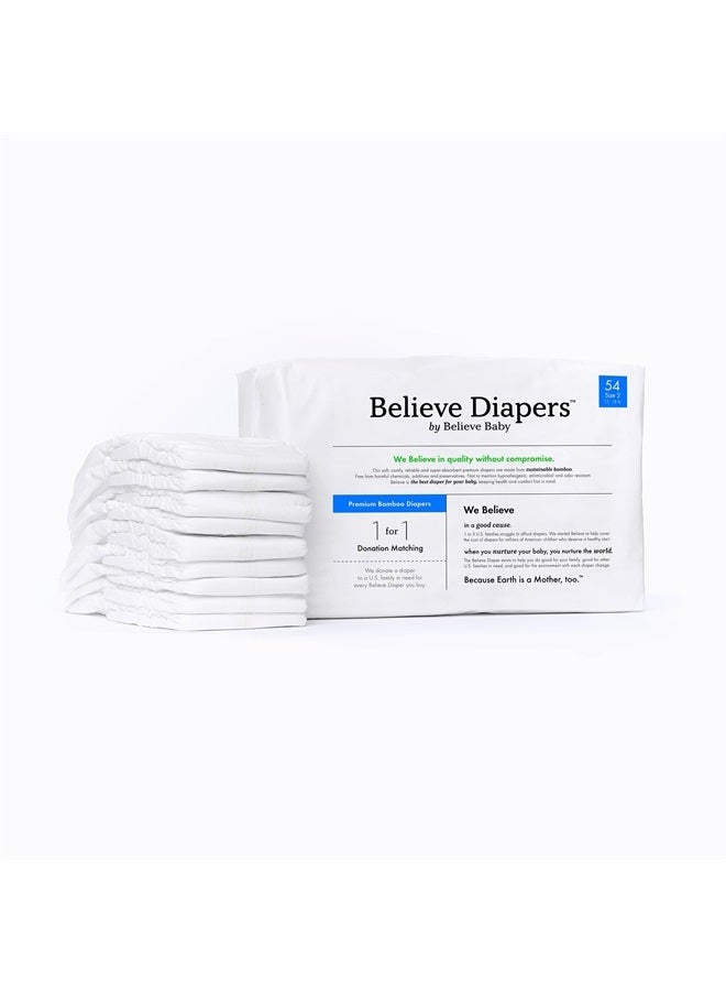 Believe Baby 100% Bamboo Viscose Baby Diapers Size 2 - Premium, Super-Absorbent, Hypoallergenic for Sensitive Skin, Chemical-Free, Unscented Diaper for Babies 12-18 Lbs - 54 Ct - Image 1
