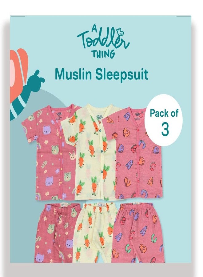 A toddler thing 100% Organic Half Sleeve Sleepsuits | Pajama Sets for Boys and Girls | Kids Nightwear | ABC Crew | Pack of 3 | 9-12 Months - Image 2
