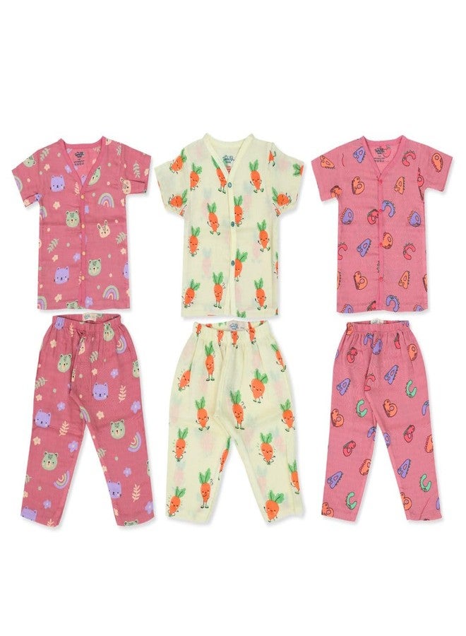 A toddler thing 100% Organic Half Sleeve Sleepsuits | Pajama Sets for Boys and Girls | Kids Nightwear | ABC Crew | Pack of 3 | 9-12 Months - Image 1
