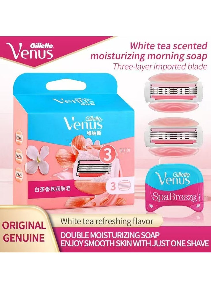 Venus Gillette Venus Triple Blade Razor Refills with White Tea Scent – Pack of 3 for a Luxurious Shaving Experience，no handle included  - Image 1