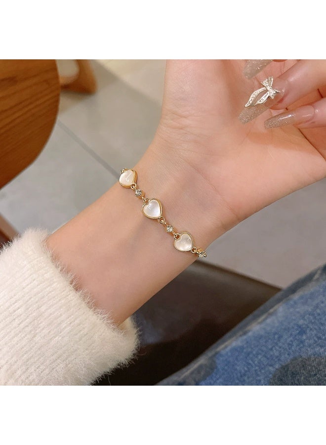 Goolsky Korean Style Cat Eye Stone Heart Bracelet – Adjustable Dainty Soft Minimalist Hand Chain, Trendy Gift for Women & Girls - Image 4