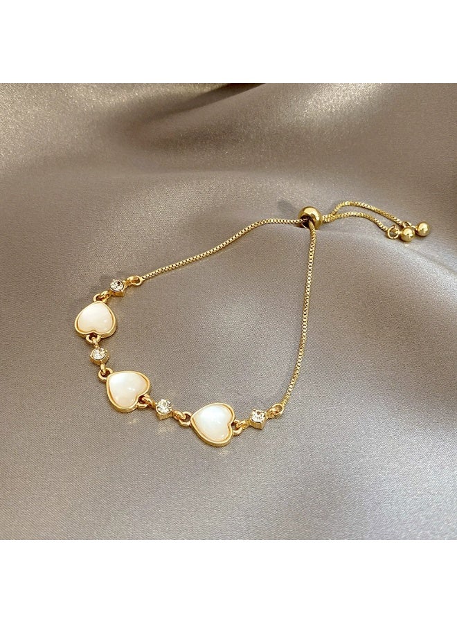 Goolsky Korean Style Cat Eye Stone Heart Bracelet – Adjustable Dainty Soft Minimalist Hand Chain, Trendy Gift for Women & Girls - Image 2