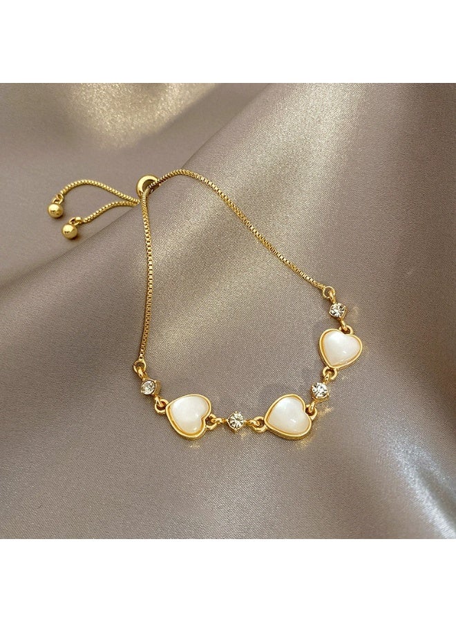 Goolsky Korean Style Cat Eye Stone Heart Bracelet – Adjustable Dainty Soft Minimalist Hand Chain, Trendy Gift for Women & Girls - Image 5