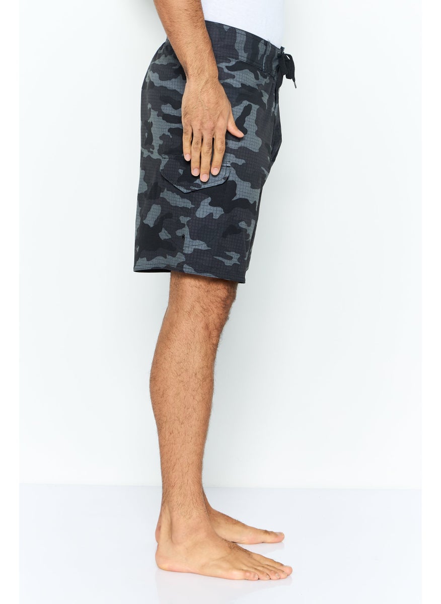 Burnside - Men Camouflage Board Shorts Swimwear, Black - Image 1