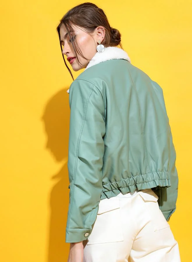 طوكيو توكيز Tokyo Talkies Faux Fur Lining Cropped Biker Jacket