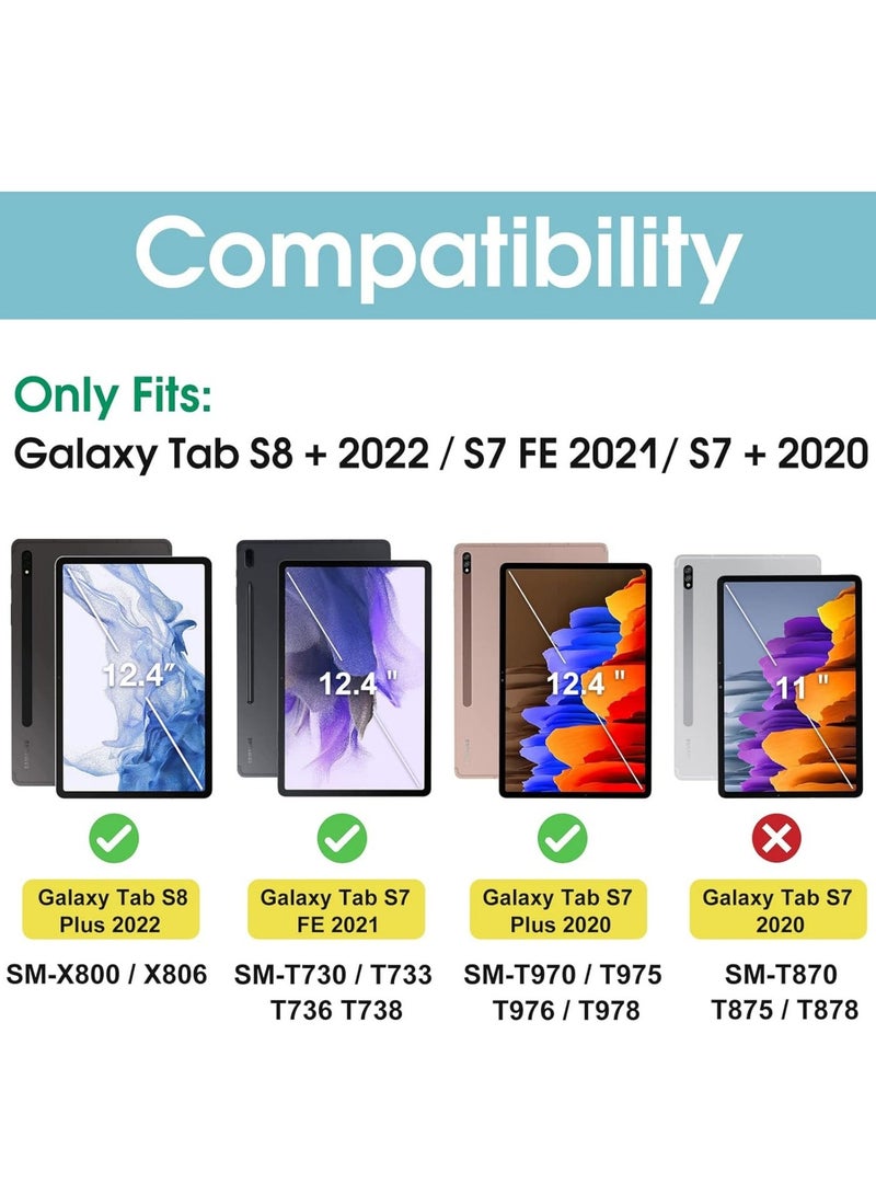 Rock Pow Case for Galaxy Tab S7 FE 5G 2021/S8 Plus 2022/S7 Plus 2020 12.4 inch with S Pen Holder, Smart Cover for 12.4" Samsung Galaxy Tablet (SM-X800 X806 T730 T736 T970 T975 T976 T978) - Image 2