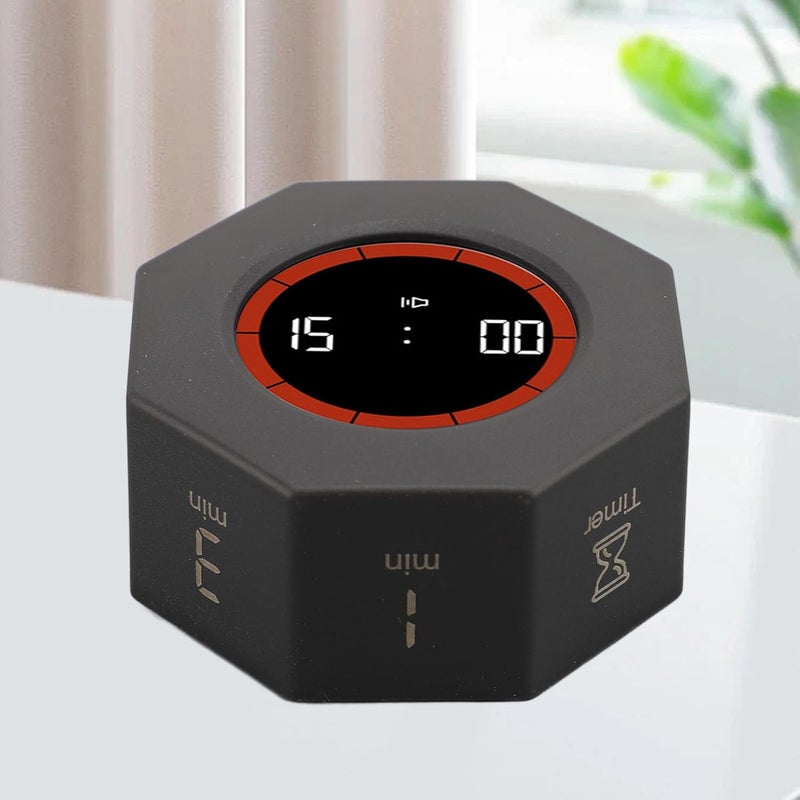 Desk Productivity Cube Timer Effortless Time Management Rotation Timer for Office 1 3 5 30 60 90min Compact Rechargeable (Black) - Image 5
