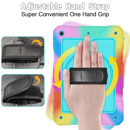 LTROP Case for iPad 9th/ 8th/ 7th Generation (2021/2020/2019), Shockproof 10.2” iPad Cover with Shoulder Strap Pen Holder Swivel Stand, Aqua Teal - Image 4