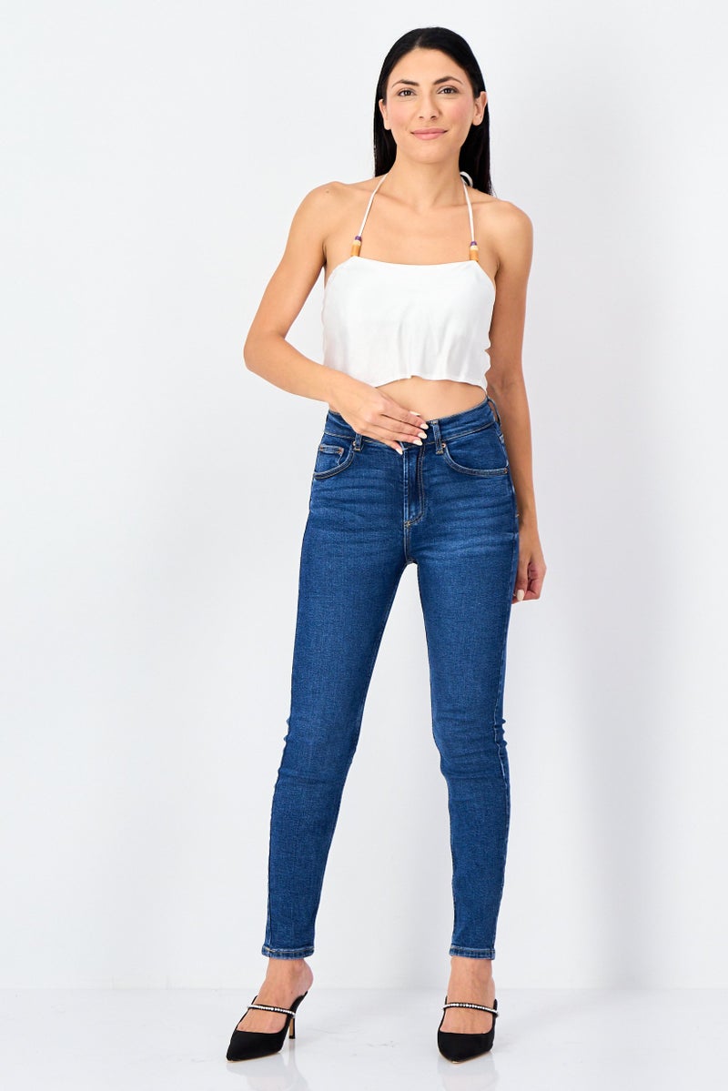 Bershka توب نسائي بلا أكمام بتصميم هالتر، أبيض - Image 2