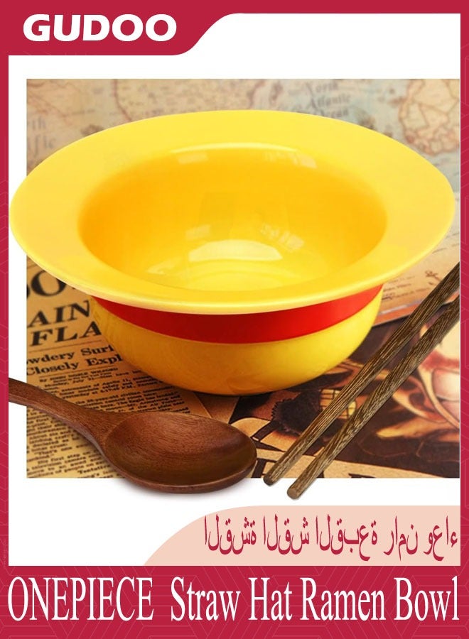 GUDOO ONEPIECE Yellow Straw Hat Ramen Bowl Set Ceramic Straw Hat Bowl with Wooden spoon and Chopsticks ONEPIECE Merchandise Anime Gifts  - Image 1