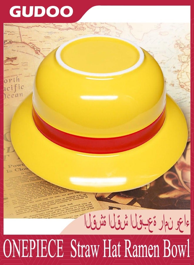 GUDOO ONEPIECE Yellow Straw Hat Ramen Bowl Set Ceramic Straw Hat Bowl with Wooden spoon and Chopsticks ONEPIECE Merchandise Anime Gifts  - Image 2