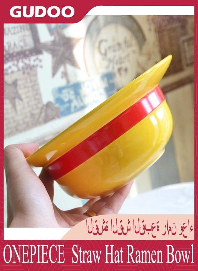 GUDOO ONEPIECE Yellow Straw Hat Ramen Bowl Set Ceramic Straw Hat Bowl with Wooden spoon and Chopsticks ONEPIECE Merchandise Anime Gifts  - Image 3
