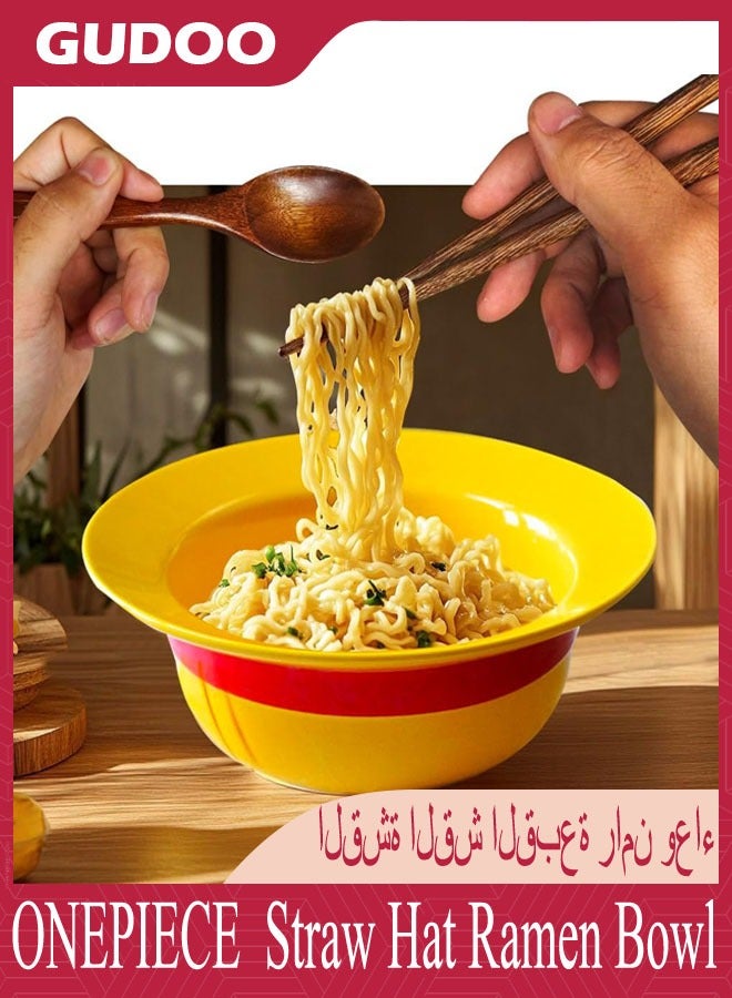GUDOO ONEPIECE Yellow Straw Hat Ramen Bowl Set Ceramic Straw Hat Bowl with Wooden spoon and Chopsticks ONEPIECE Merchandise Anime Gifts  - Image 5