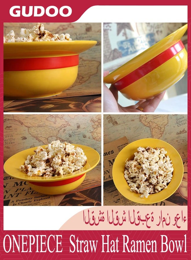 GUDOO ONEPIECE Yellow Straw Hat Ramen Bowl Set Ceramic Straw Hat Bowl with Wooden spoon and Chopsticks ONEPIECE Merchandise Anime Gifts  - Image 4
