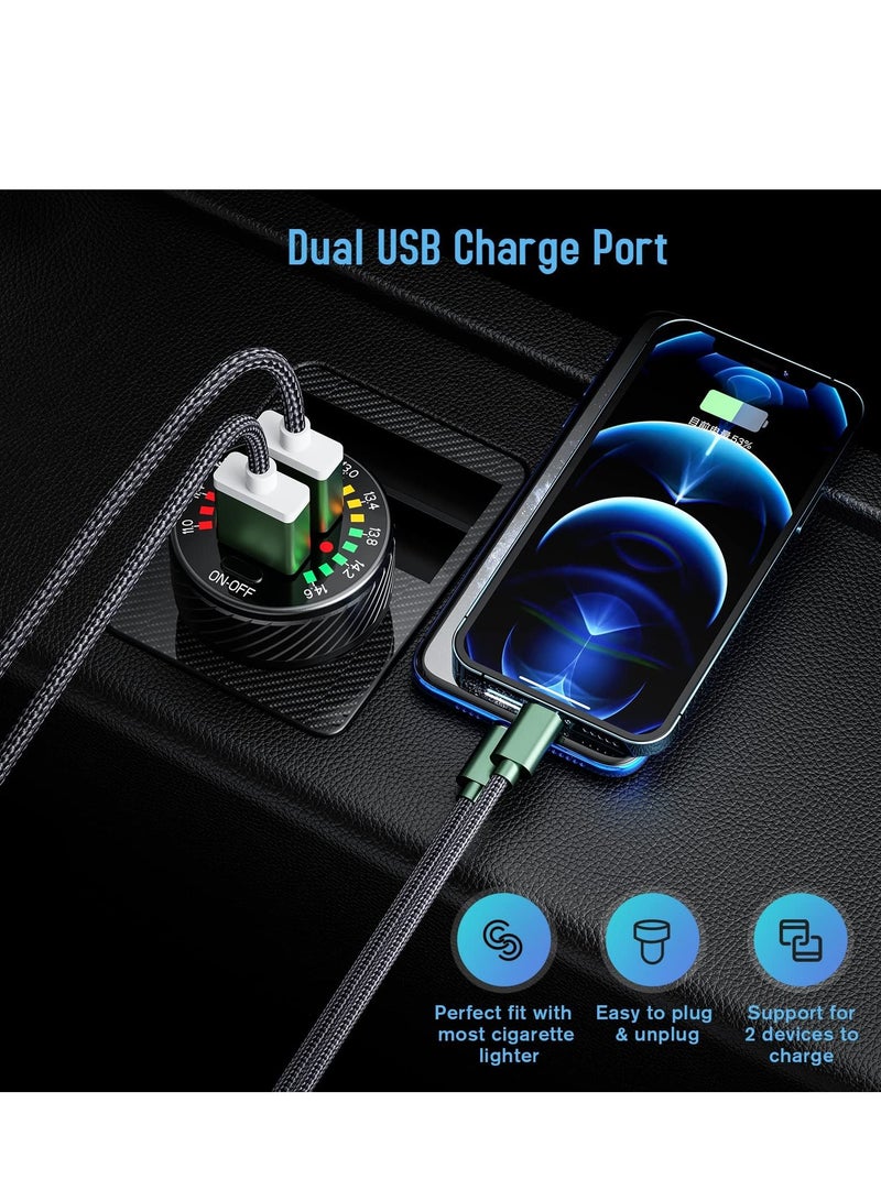 KASTWAVE محول شاحن سيارة ولاعة سجائر، USB 36 وات/3 أمبير QC3.0 شاحن سيارة سريع بمنفذين USB مع مفتاح فولتميتر LED لكاميرا الهاتف iPhone 13/12/11/X/XR، Galaxy S22 S21 20 10 9، محول شاحن سيارة - Image 5