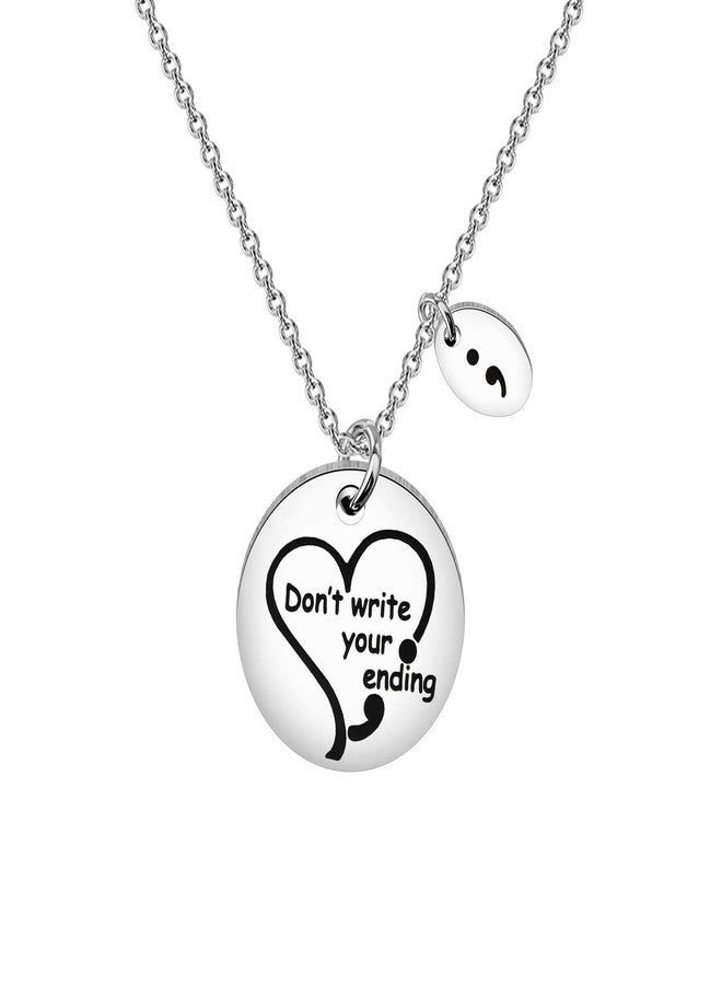 MYOSPARK Semicolon Necklace Don't Write Your Ending Mental Health Awareness Jewelry Inspirational Motivational Gift (Don't write your ending) - Image 1