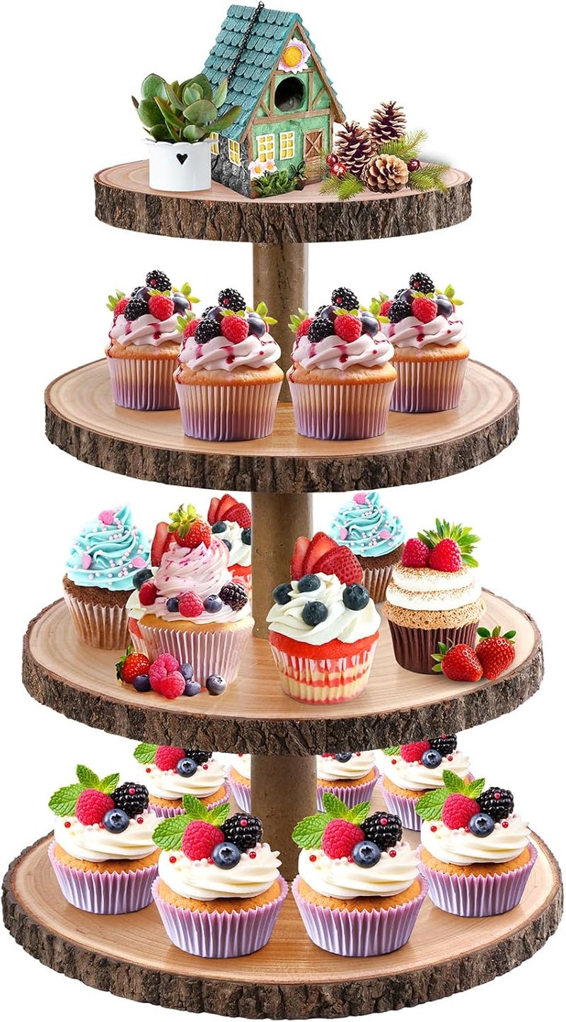 GrnVibe Cupcake Stand Wood Dessert Stands 4 Tier Cupcake Tower Large Cupcake Display Stand Rustic Cupcake Tier Stand for Woodland Baby Shower Decorations/Wedding/Birthday/Party/Farmhouse Decor - Image 1
