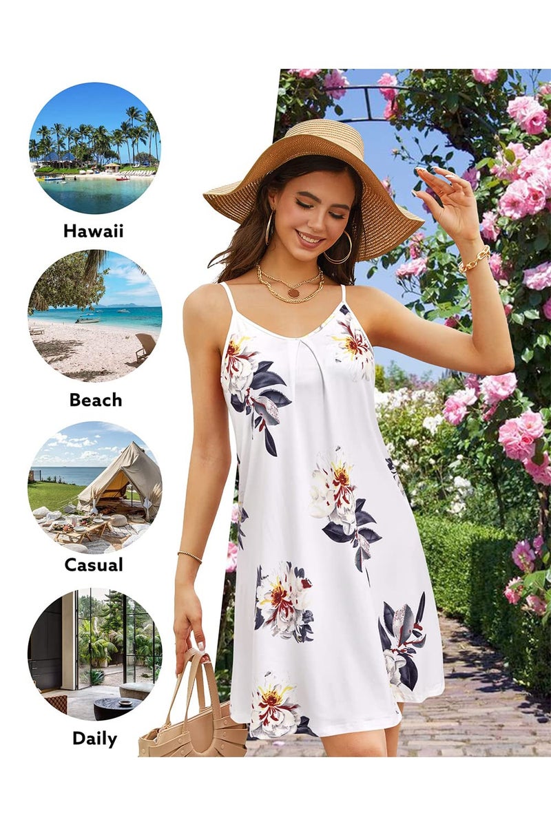 ULTRANICE Summer Dresses for Women 2025 Spring Casual Sundresses White Floral Beach Vacation Wedding Guest Outfits Clothes Cover Ups Mini V Neck Spaghetti Strap Dress(White Floral,M) - Image 5