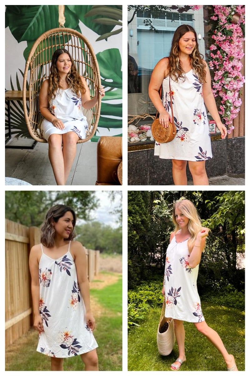 ULTRANICE Summer Dresses for Women 2025 Spring Casual Sundresses White Floral Beach Vacation Wedding Guest Outfits Clothes Cover Ups Mini V Neck Spaghetti Strap Dress(White Floral,M) - Image 3