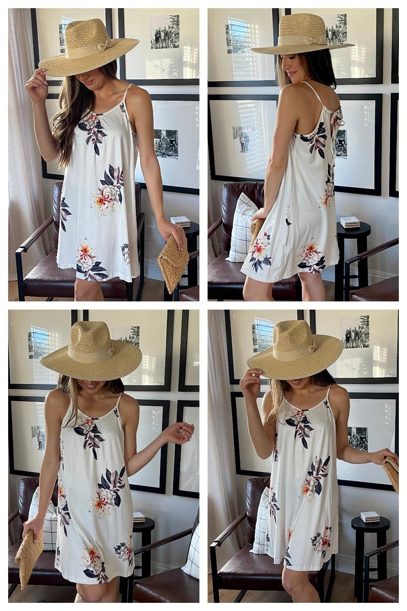 ULTRANICE Summer Dresses for Women 2025 Spring Casual Sundresses White Floral Beach Vacation Wedding Guest Outfits Clothes Cover Ups Mini V Neck Spaghetti Strap Dress(White Floral,M) - Image 4