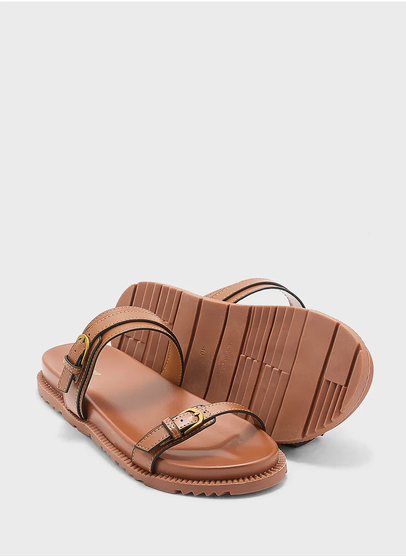 Ginger Woven Double Strap Buckle Sandal