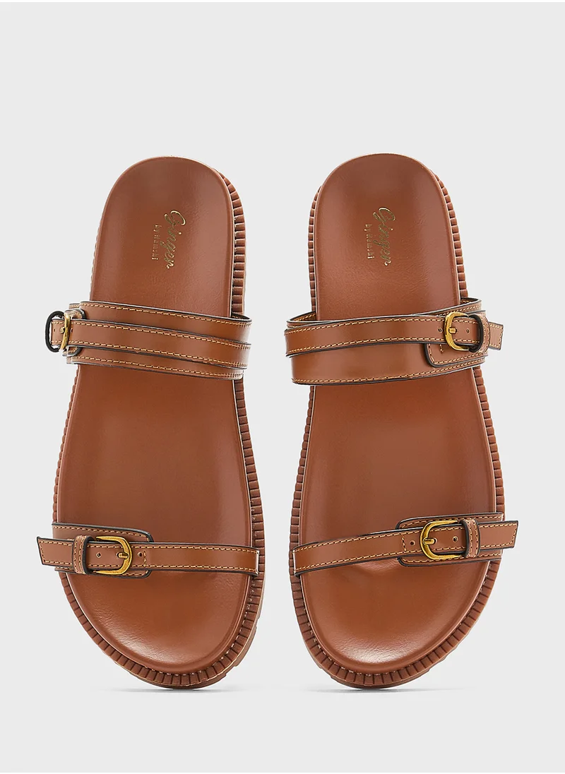 Ginger Woven Double Strap Buckle Sandal