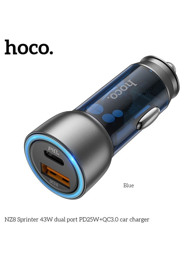 hoco. Car charger NZ8 Sprinter 43W cable set(Blue)  - Image 2