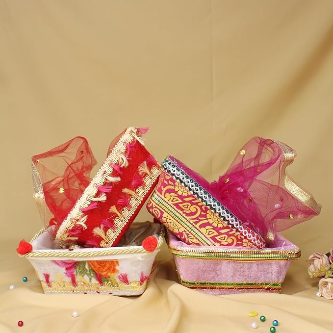 RAAYA RAAYA Golden Net Decorative Gift Basket Hampers for Wedding, Ring Ceremony & Special Occasions| Mini Gift Packer Containers (Multicolor) (Set of 6)  - Image 3