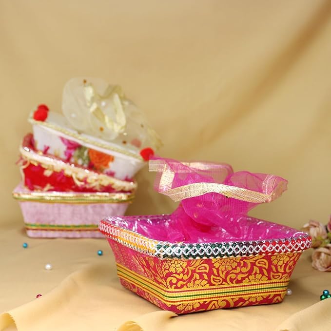 RAAYA RAAYA Golden Net Decorative Gift Basket Hampers for Wedding, Ring Ceremony & Special Occasions| Mini Gift Packer Containers (Multicolor) (Set of 6)  - Image 5
