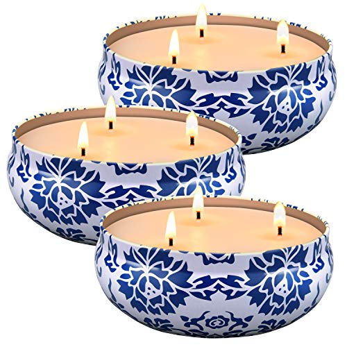 Hausware Citronella Candles Outdoor & Indoor - Large 13.5 oz Scented Candles Set 3 Pack Natural Soy Wax citronella Candles for Garden Patio Yard Home Balcony Camping Backyard - Image 1