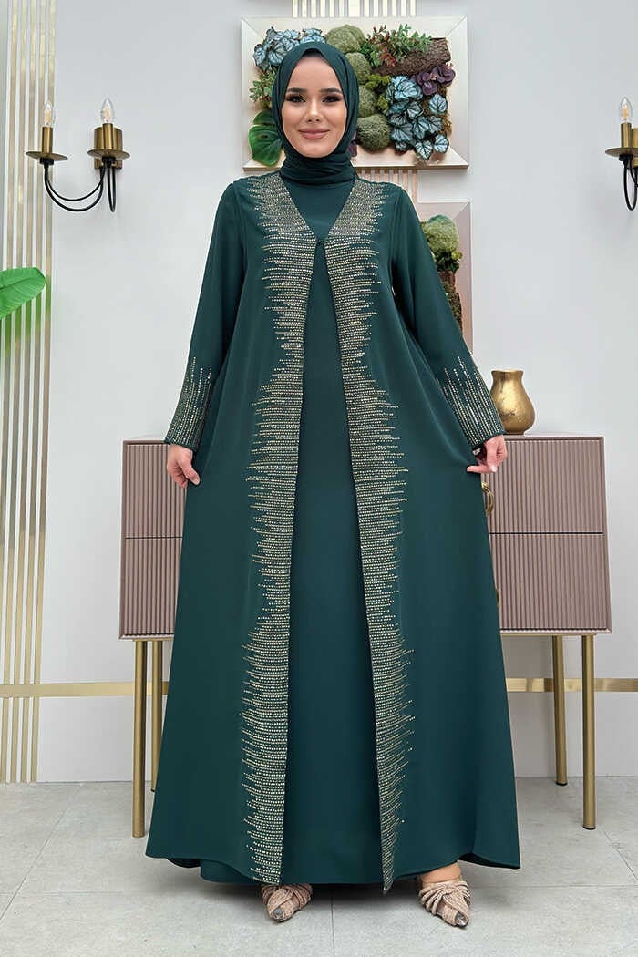Bym Fashion Sequined Vest Dress Set 8498 Emerald - Image 1