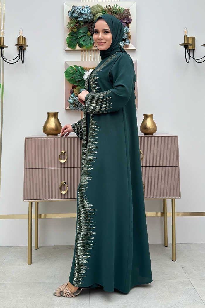 Bym Fashion Sequined Vest Dress Set 8498 Emerald - Image 3