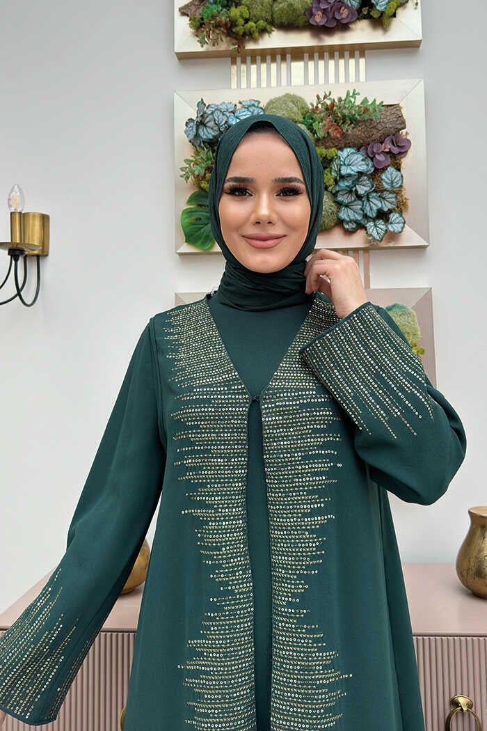 Bym Fashion Sequined Vest Dress Set 8498 Emerald - Image 4