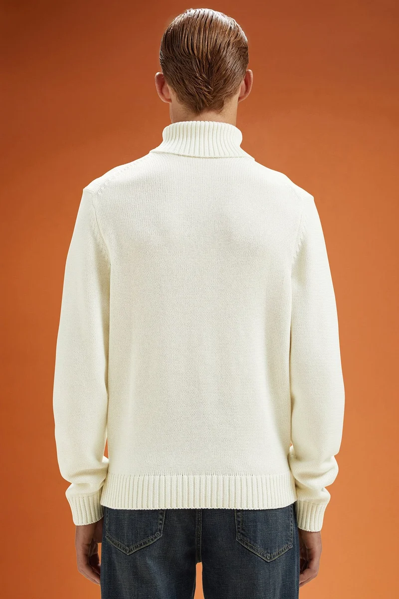 دوبل غانغر Men's ribbed knit polo neck jumper - Cream