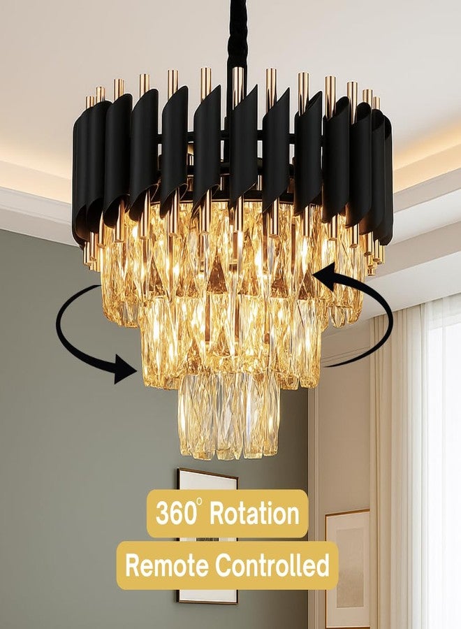 ADWAIT Luxury Black Mamba Crystal Chandelier | Moving Round LED Ceiling Light with Bluetooth Speaker & Remote | RGB Colour Changing | Living Room Chandelier (Moving Black Gold, 400MM) - Image 2