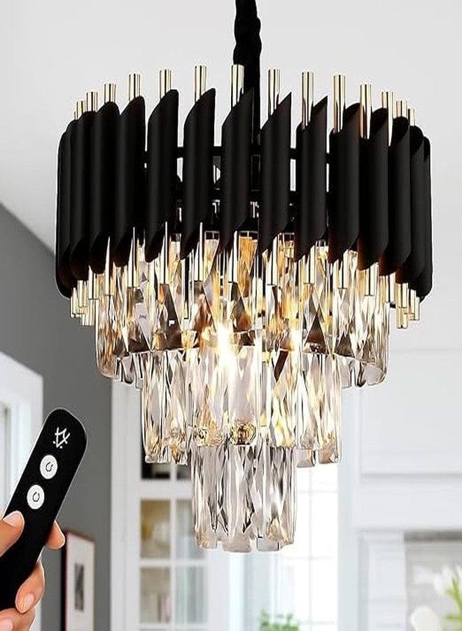 ADWAIT Luxury Black Mamba Crystal Chandelier | Moving Round LED Ceiling Light with Bluetooth Speaker & Remote | RGB Colour Changing | Living Room Chandelier (Moving Black Gold, 400MM) - Image 1