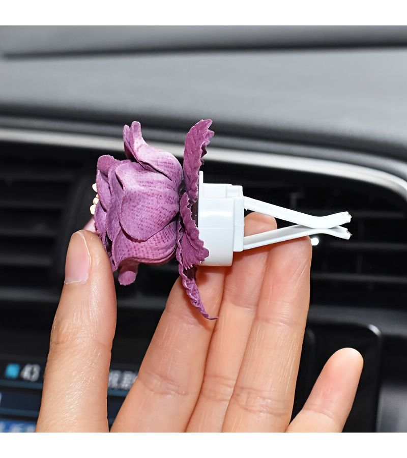 Rose Red Fabric Flower Car Vent Clip Cute Interior Air Outlet Decoration - Image 5