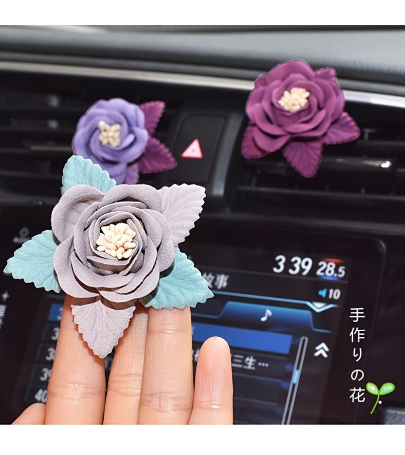 Rose Red Fabric Flower Car Vent Clip Cute Interior Air Outlet Decoration - Image 3
