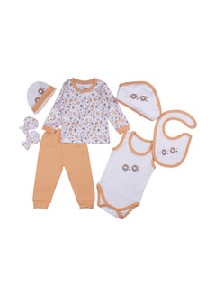Babies Basic 7 Piece Unisex 100% Cotton Gift Set Include Bib, Pyjama, Mitten, Cap, Romper, Top And Bottom Set  - Image 1
