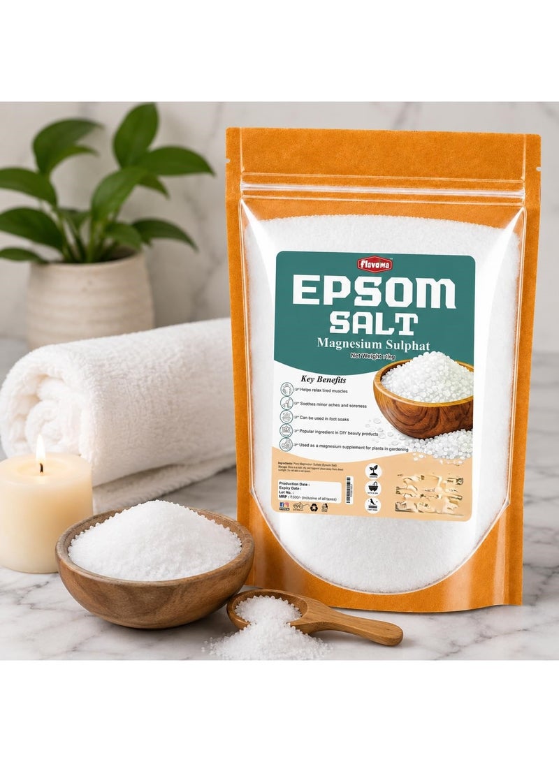 Flavoma Epsom Bath Salt Crystal and Bathing (1kg) | For refreshing Bath Soak, Pain Relief - Image 3