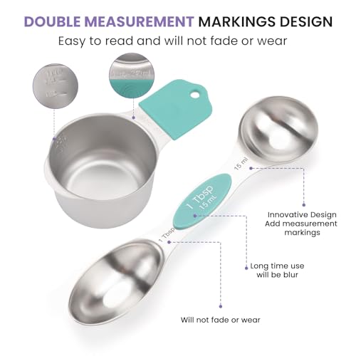 HOUJIP Magnetic Measuring Cups and Spoons Set-Heavy Duty 304 Stainless Steel，Double Measurement Markings，Set of 16 with Leveler for Measure Dry and Liquid Ingredients - Image 4