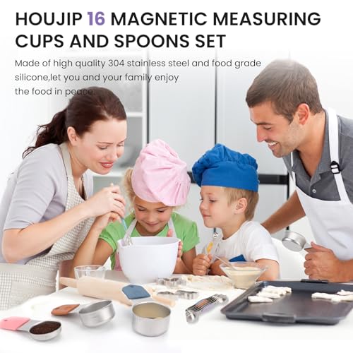 HOUJIP Magnetic Measuring Cups and Spoons Set-Heavy Duty 304 Stainless Steel，Double Measurement Markings，Set of 16 with Leveler for Measure Dry and Liquid Ingredients - Image 3