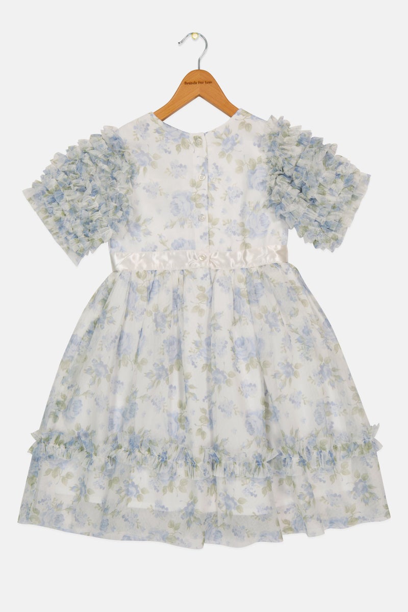 Lunamoon Kids Girl Floral Print Mesh Dress, Multicolor - Image 3