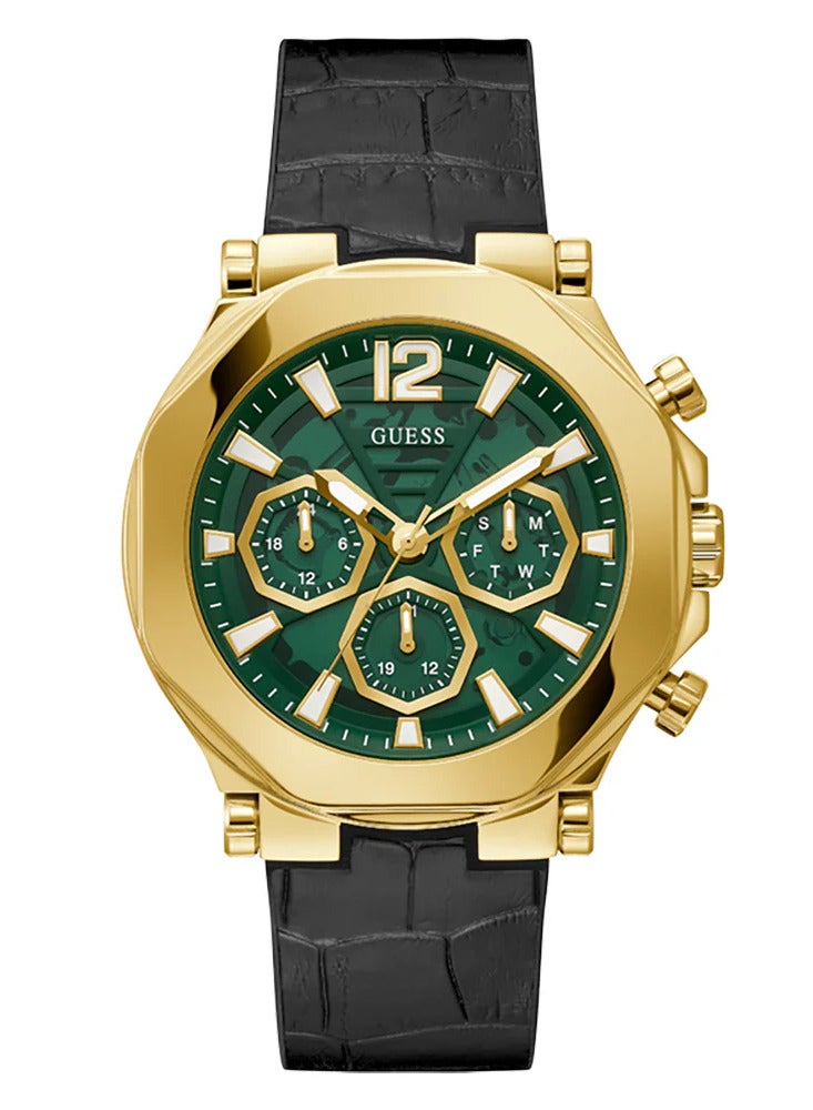 GUESS Mens Black Green Dial Multi-function Watch - GW0492G3 - Image 1