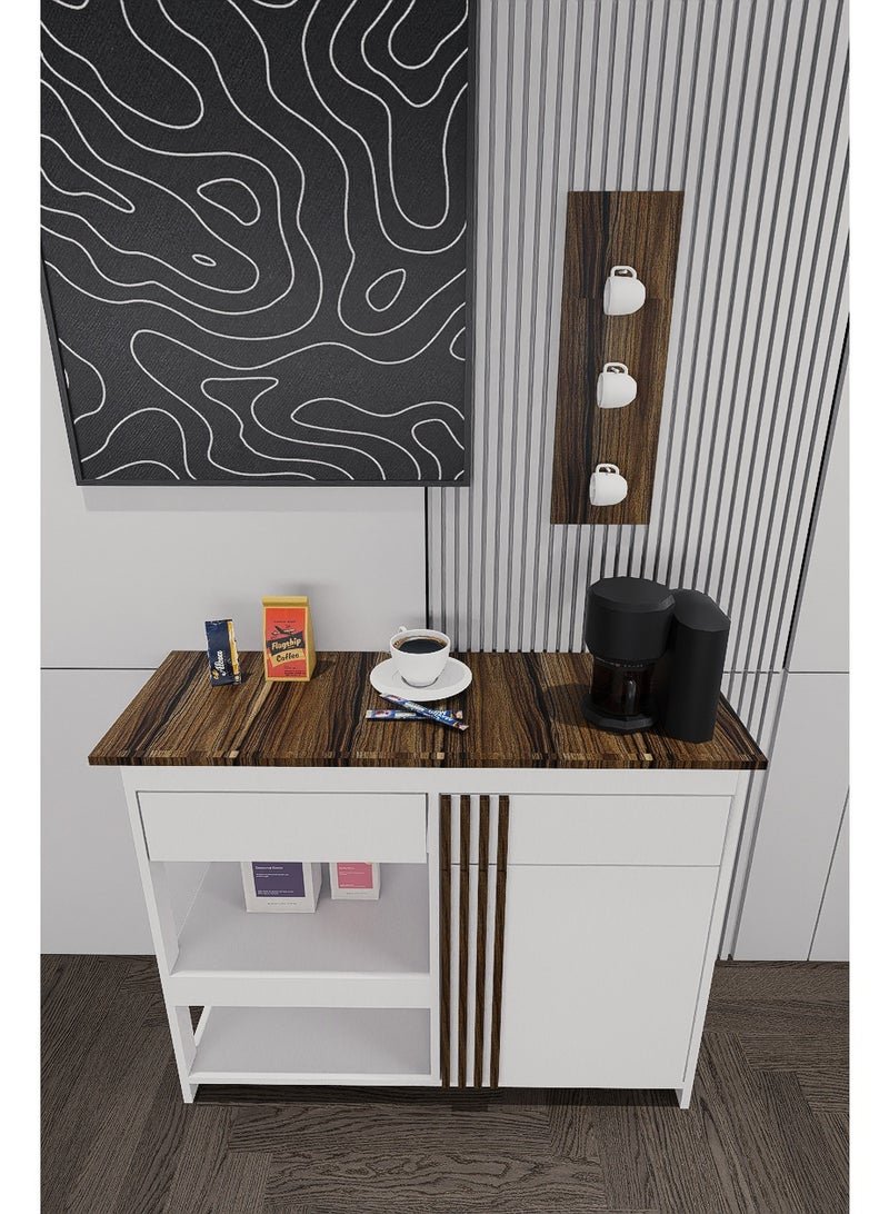 كوفي وورلد ركن قهوة أبيض وخشبي عصري دولاب لتخزين وعرض منتجات القهوة الخاصة بك  لتزيين غرفة معيشتك أو غرفتك - Image 4