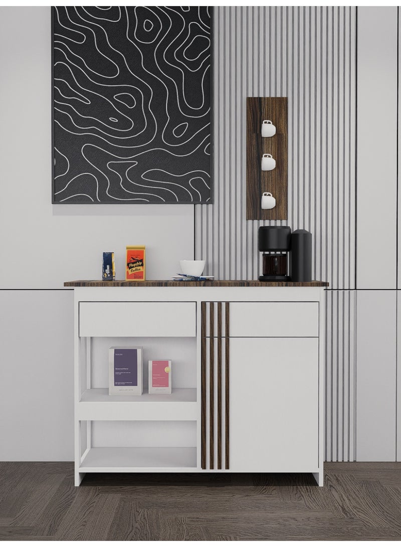 كوفي وورلد ركن قهوة أبيض وخشبي عصري دولاب لتخزين وعرض منتجات القهوة الخاصة بك  لتزيين غرفة معيشتك أو غرفتك - Image 1