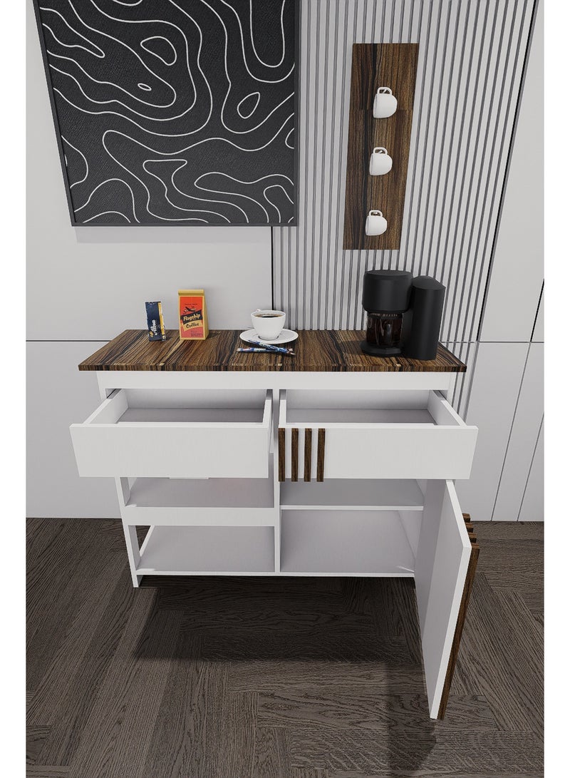 كوفي وورلد ركن قهوة أبيض وخشبي عصري دولاب لتخزين وعرض منتجات القهوة الخاصة بك  لتزيين غرفة معيشتك أو غرفتك - Image 5