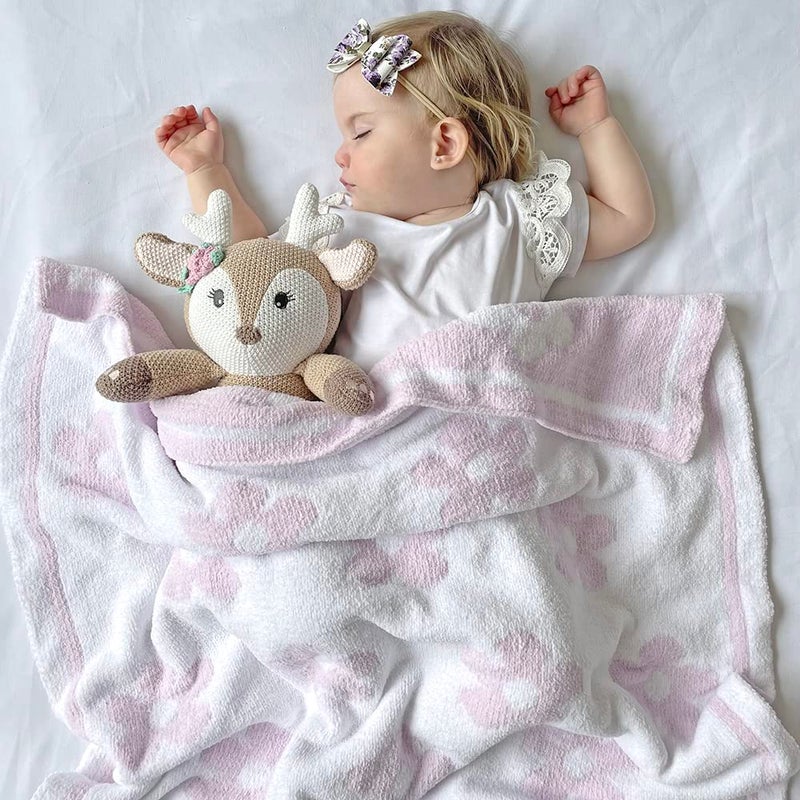 Living Textiles Chenille Baby Blanket - Purple Flower Ultra Soft, Thick, and Versatile | Warm Blanket for Newborns, Throw Blanket for Crib, Stroller Cover | Perfect Baby Gift 75 x 85 cm - Image 3