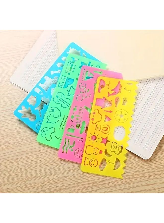 Creative Student Stationery Set 4pcs Rulers Multi Clock Graphic Flower Cute Handwriting Practice Drawing Rulers - Image 1