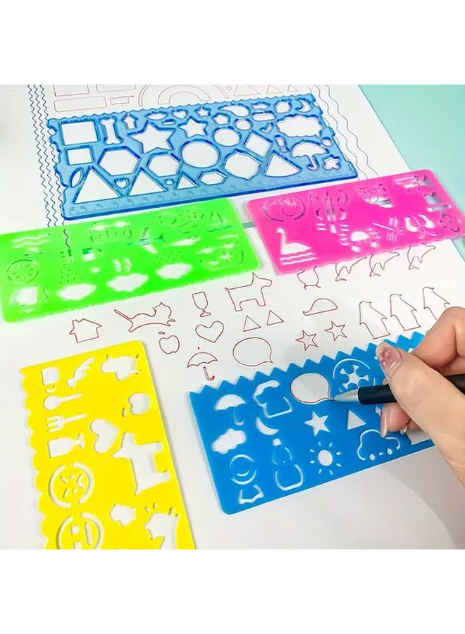 Creative Student Stationery Set 4pcs Rulers Multi Clock Graphic Flower Cute Handwriting Practice Drawing Rulers - Image 3